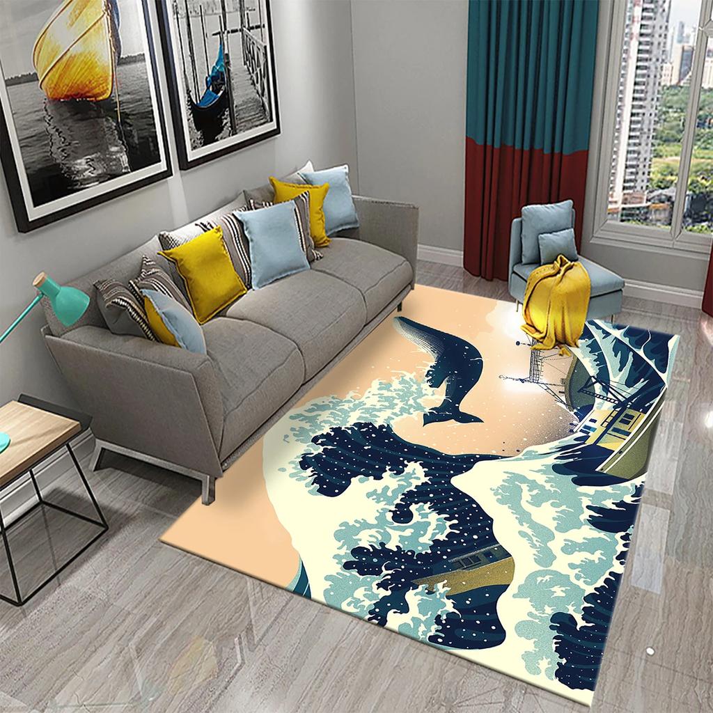 3D Cartoon Whale Carpet Large Rug for Living Room Bedroom Decor Floor Rugs Bathroom Kitchen Entrance Door Non-slip Mat Area Rug