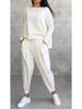 2025 Women's Solid Color Round Neck Long-Sleeve Top and Pocket Pants Suit