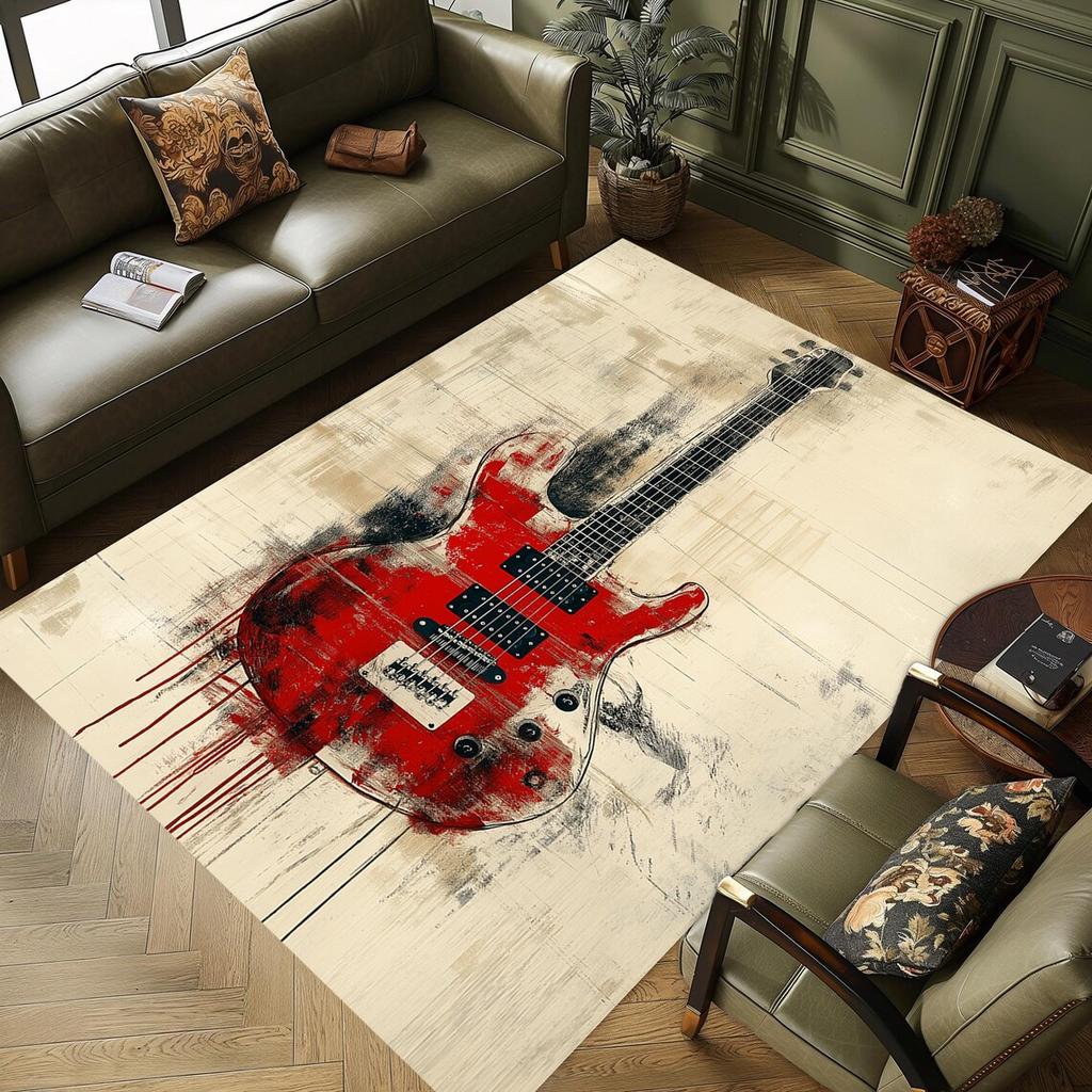 Retro-Gitarren-Musikthema für Musikliebhaber Stil Studio-Teppich Wohnzimmer Schlafzimmer Heimdekoration Pflegeleicht
