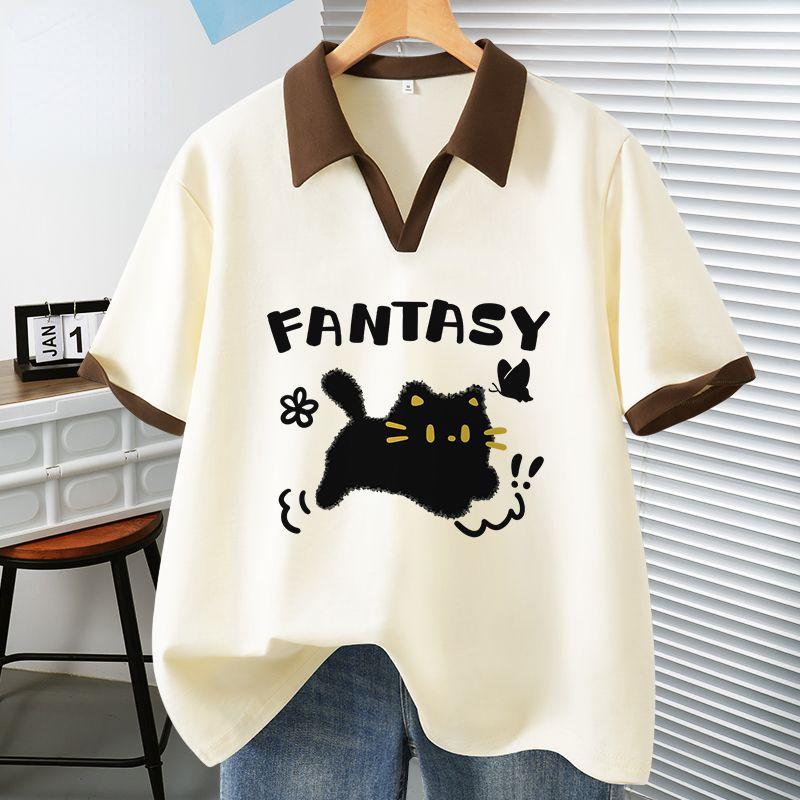 

Летняя рубашка поло для женщин, милая лоскутная футболка с коротким рукавом XXL бежевый