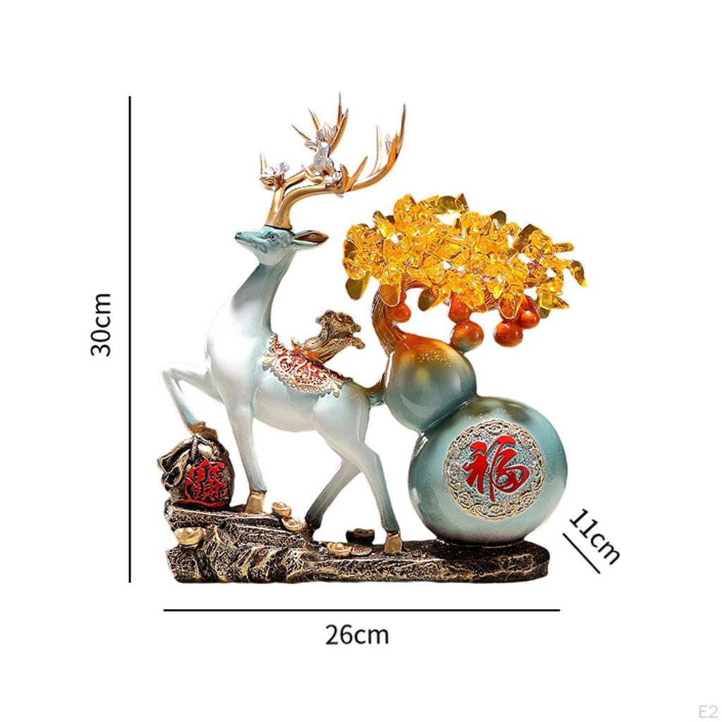 Feng Shui Chinese Deer Statue Wealth Luck Traditional as Gifts Reindeer Sculpture Desktop