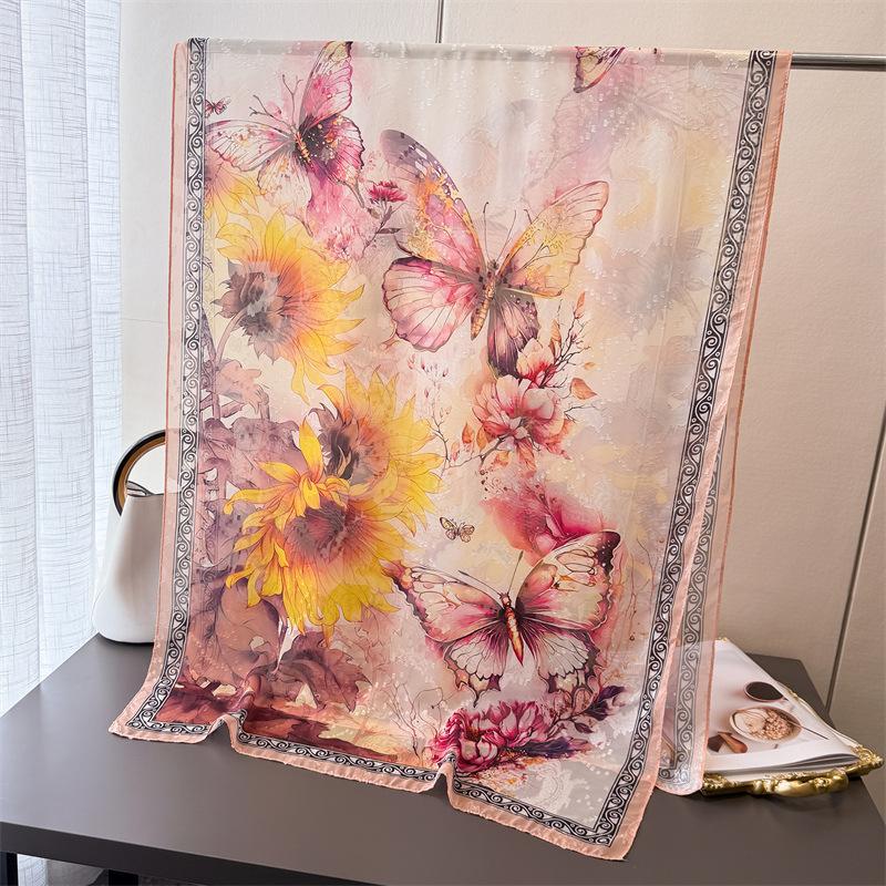 

Fenghua Yun Printing Flower Cutting Spring And Summer Silk Scarf Large Long Scarf High-End Travel Shawl Sun Protection Women S Scarf Headscarf 180*70cm