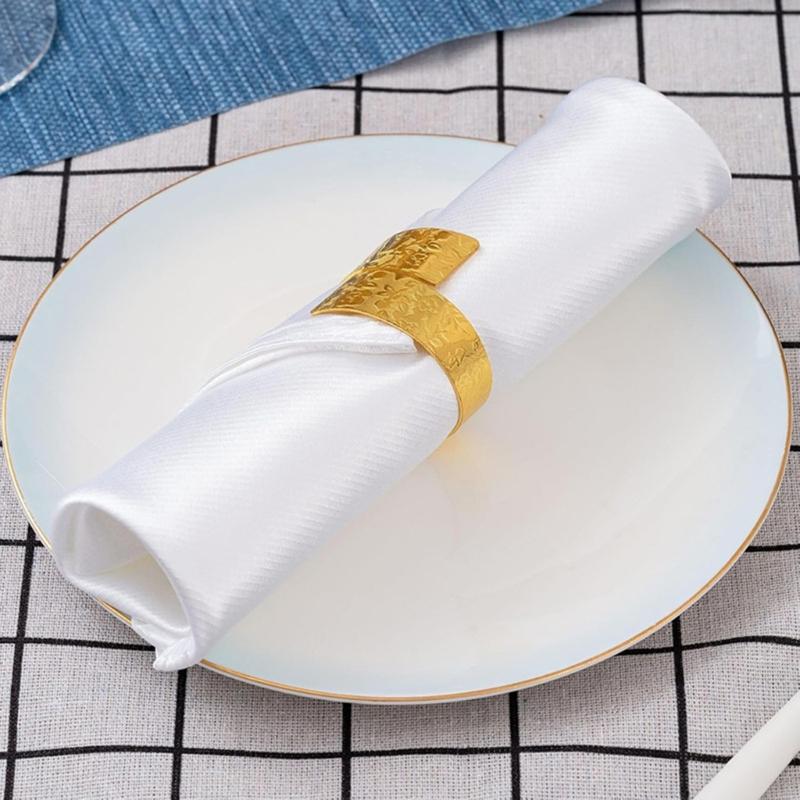 6Pcs Vintage Irregular Shape Napkin Rings Rose Pattern Iron Napkin Holders Clips For Hotel Dining And Home Table Setting