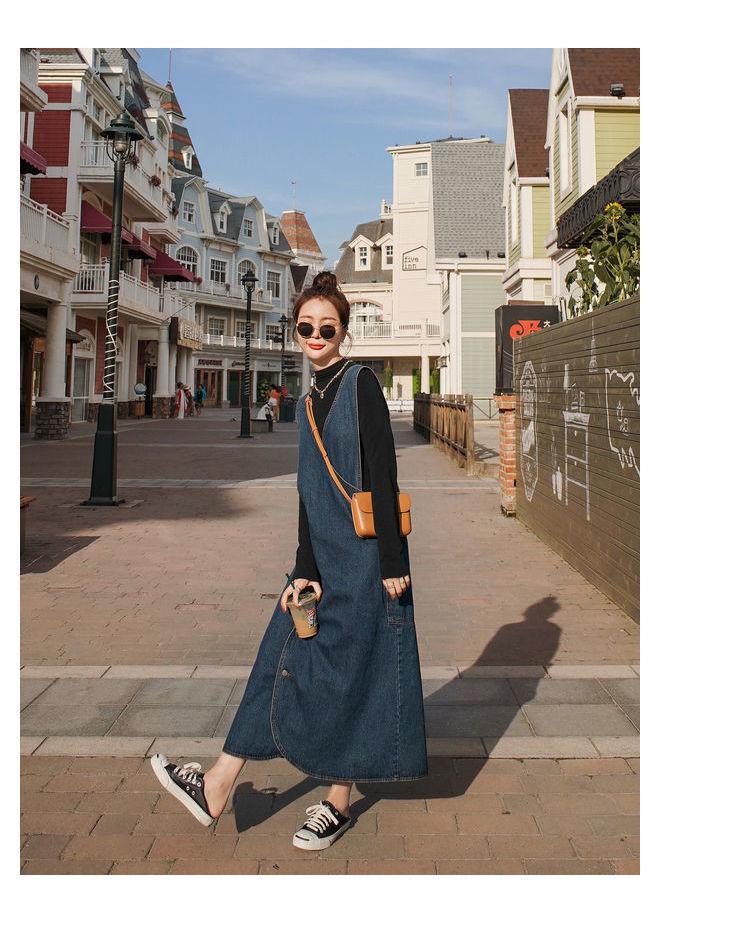 2025 Francouzský design Dlouhé džínové šaty bez rukávů: Omlazující zvonkové overaly pro ženy