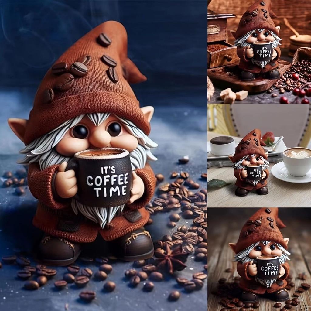 New three-dimensional coffee drinking time dwarf ornament home decoration desktop small ornament resin handicraft