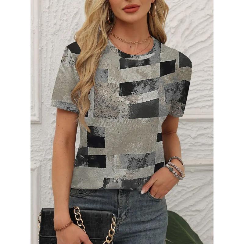 

Футболка большого размера весна/лето с ретро-принтом, повседневная, женская, с V-образным вырезом и короткими рукавами 8XL