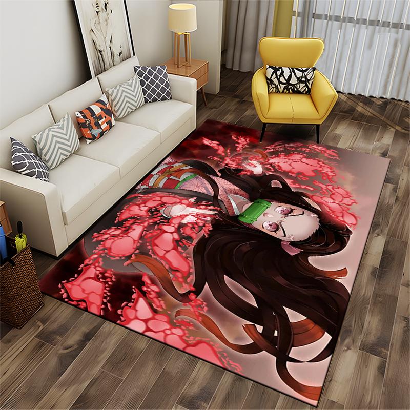 Cartoon Girl In Pink Dress with Fiery Effects. Non-slip Rug Suitable for Living Room and Bedroom Sofas.