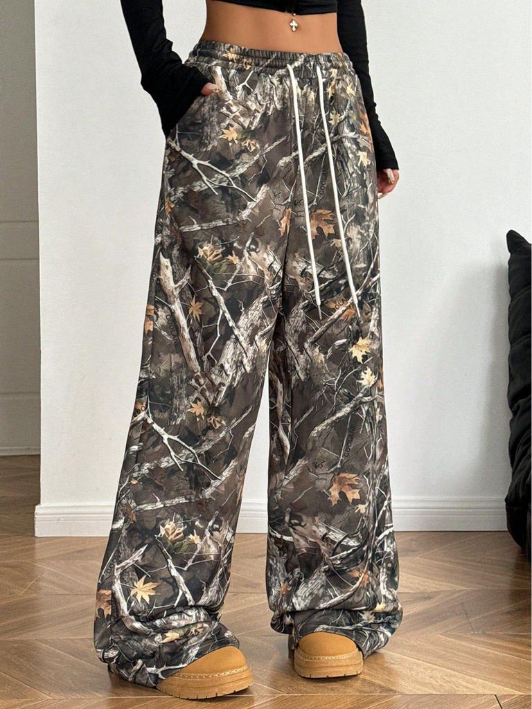 2024 Cross-border Teen Camouflage Elastic Drawstring Wide-Leg Pants