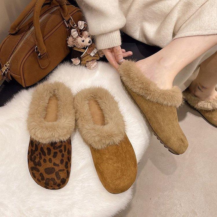 Retro Boken Hairy Slippers for Women 2026 New Autumn/Winter Season Outerwear Baotou Half Dragged Cotton Slippers