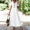 Women's Fashion V-Neck Short Sleeve Solid Color Zipper Casual Vacation Long Dress Cotton Linen Dresses