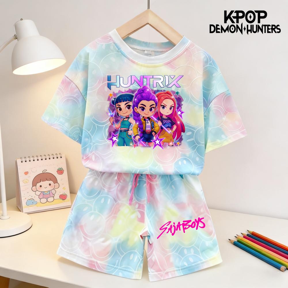 Sommar Demonjägare Leende Ansikte Flickor Barn 3D-tryckt Kortärmad T-shirt Tee Topp