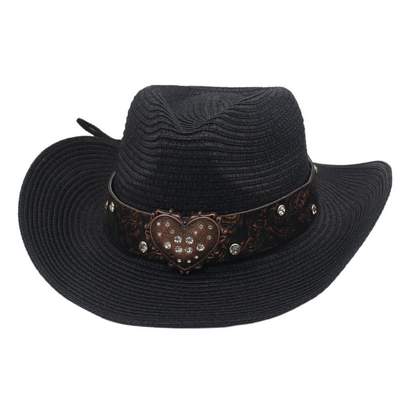 Simple Outdoor Hard Styling Straw Hat Peach Heart Top Denim Sunscreen Sunshade European And American Big Edge Warped Breathable Top Hat