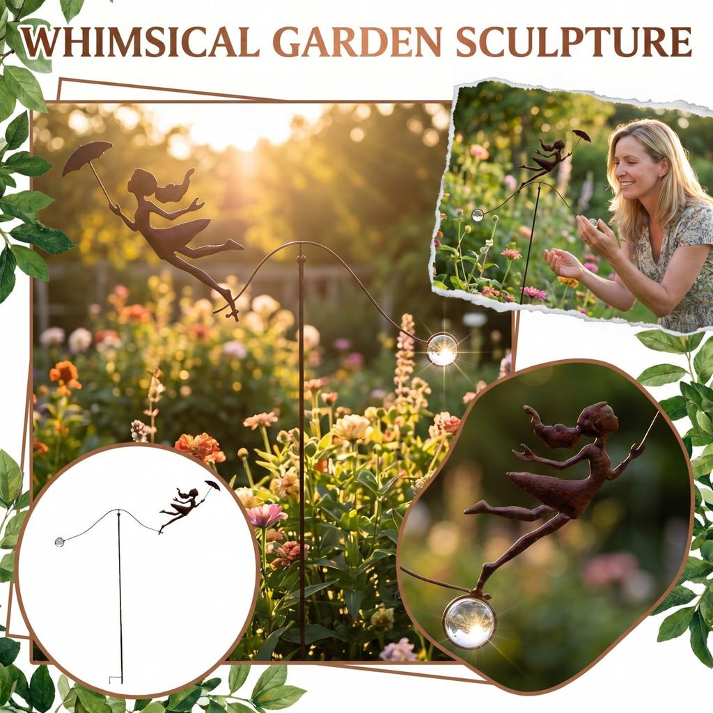 Metal Girl With Umbrella Wind , Balanced Yard Art Stake, Garden Decor For Outdoor, Patio