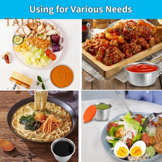 1/6Pcs Dipping Cup Stainless Steel Sauce Cup with Leakproof Lid 70ml Reusable Condiment Container for Lunch Boxes Picnics