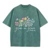 Retro Christian Faith T Shirt Grow In Grace Floral Washed Casual Short Sleeve
