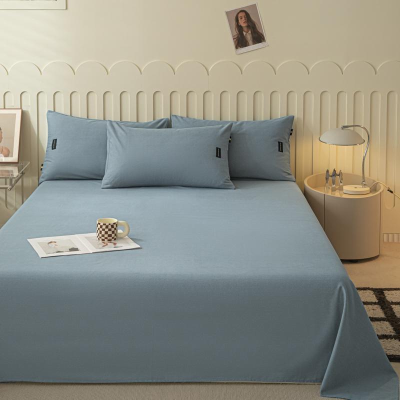 1pcs  Cotton Bed Sheet Solid Color Printed Double Top King Sheets for Girls Boys Kids Single Queen King Size Bed Linen