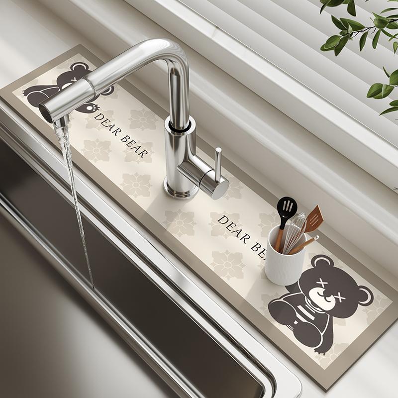 Super Absorbent Kitchen Sink Faucet Mat Drain Pad Table Mats Non-slip Sink Splash Mat Countertop Dining Washable