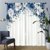 2 Pcs Elegant Blue & White Floral Curtains – Rod Pocket Design for Bedroom Living Room Kitchen Study   All-Season Home Decor