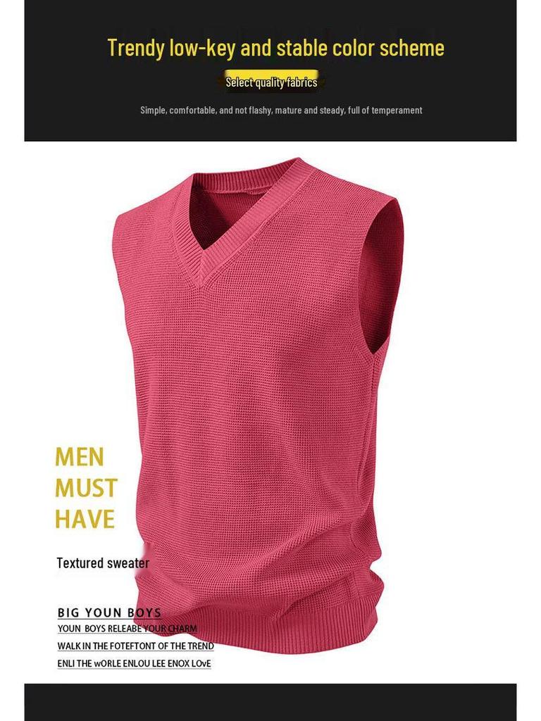 Gilet Cardigan Senza Maniche in Maglia Casual da Uomo con Scollo a V