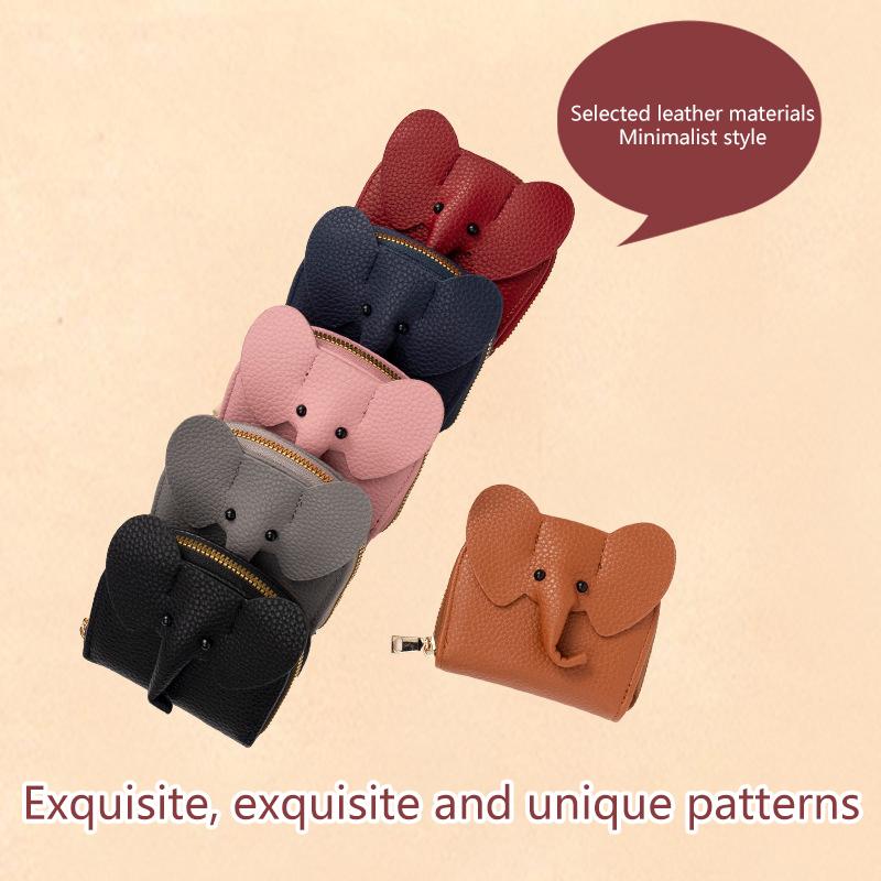 Kartvizitlik Kadın İnek Derisi Kredi Kartı Cüzdanı Fil Desenli Fermuarlı Bozuk Para Küçük Çanta Kadın Banka Kredi Kartı Kılıfı