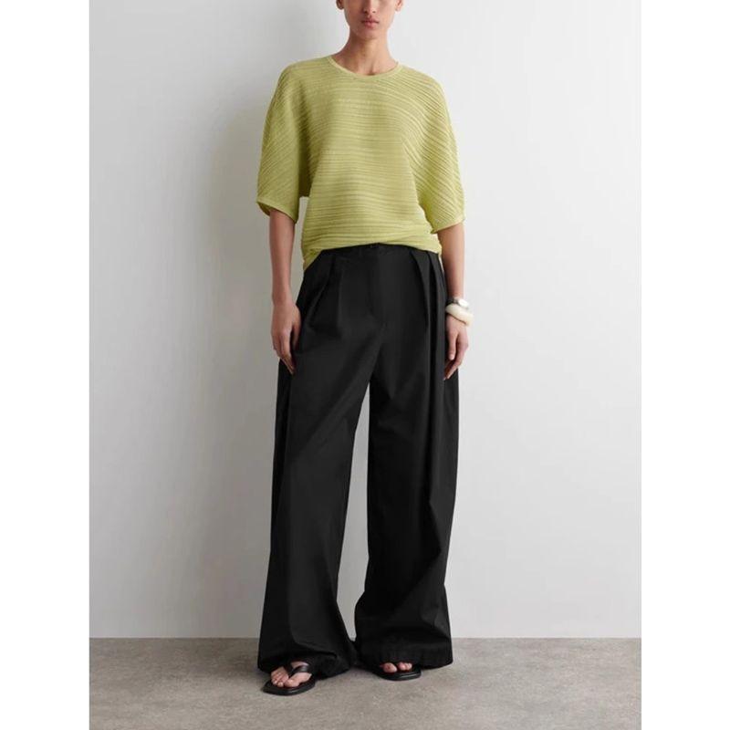 CS Summer New Product Women's Clothes Minimalist Round Neck Short Sleeve Casual Version Stripes Blended Knitting T-shirt 1277630