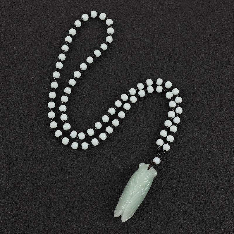 Retro eenvoudige imitatie jade lange ketting heren en dames veelzijdige trui ketting jadeiet kralen ketting hanger met sieraden