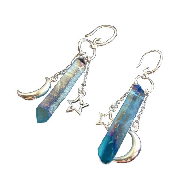 

Bohemia Moon Quartz Hoop Earrings Stars Dangle Witch Jewelry Healing Halloween Statement Delicacy Jewelry Women Gift 1 небо синє кольору