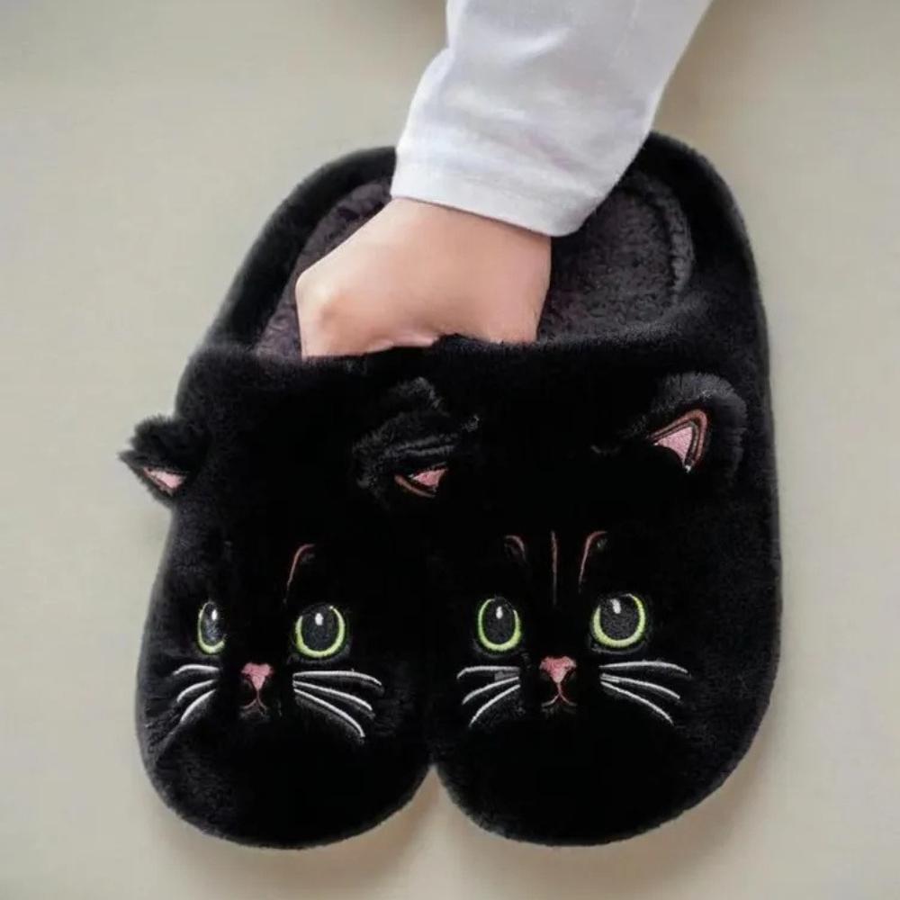 Dammode Höst och Vinter Katt Söta Inomhus Tofflor med Mjuk Sula