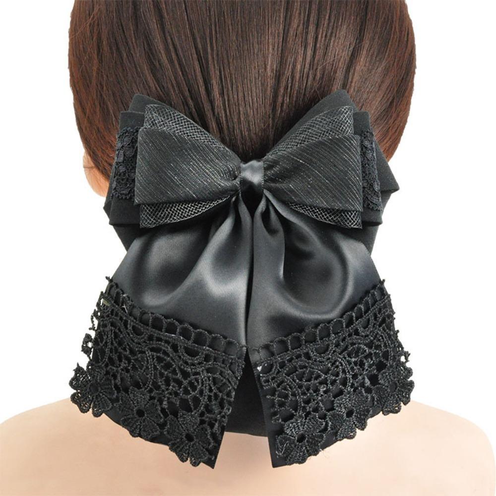 Elegant Ribbon Bowknot Hair Cover Classic Lace Work Hairnet  For Women Girl Hair Accessories