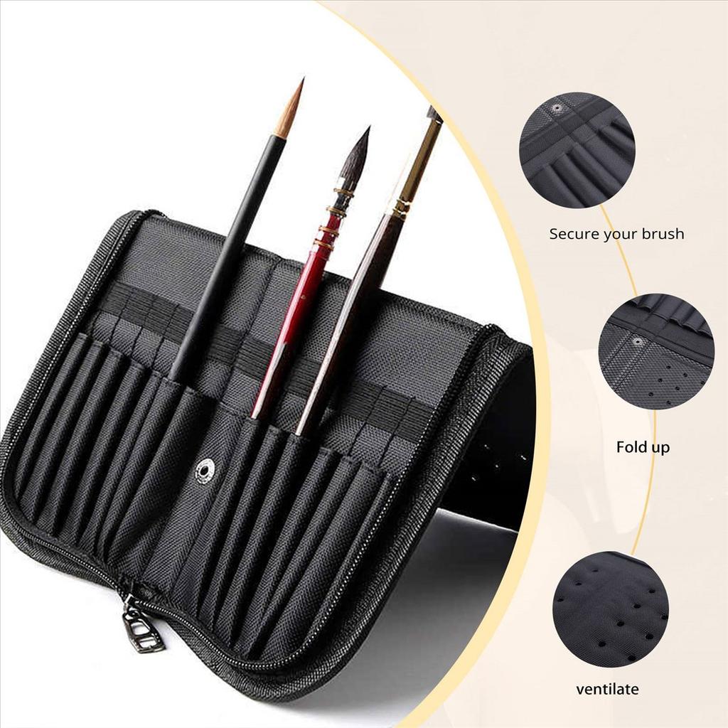 BHBL 38Cm Artist Paint Brush Holder Zippered Brush Case for Oil Acrylic Watercolor Brush Breathable Painting Kit