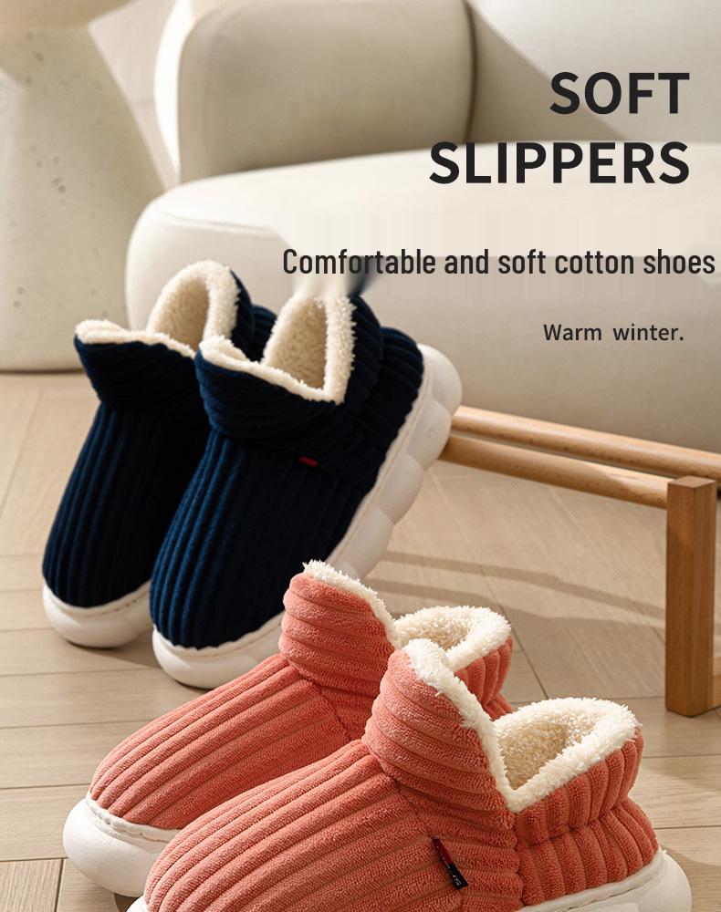Men's and Women's Velvet-Lined Non-Slip Cotton Slippers for Indoor/Outdoor Use