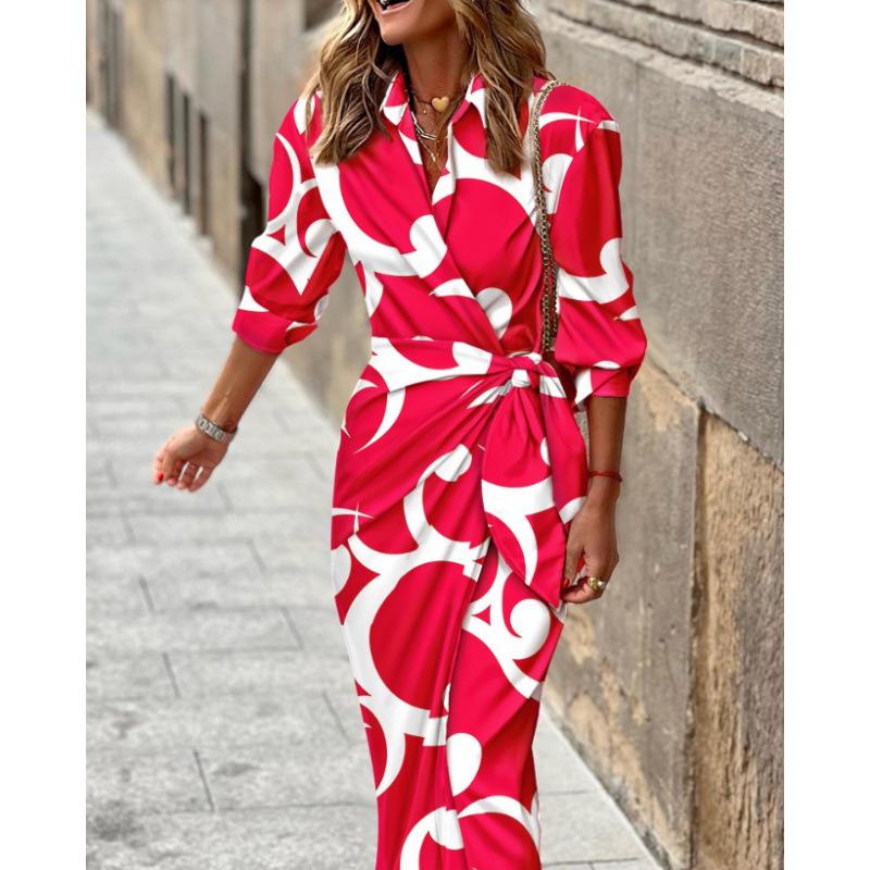 Frühling und Sommer Neue Damenbekleidung Locker und Vielseitig Tailliertes Hemdkragenkleid