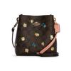Town 16 Classic Presbyopia Flower Print Coated Canvas and Leather Bucket Bag Shoulder Bag Small Size Women's Dark Brown