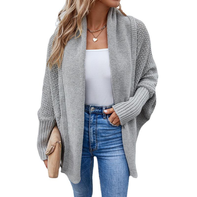 Drizzle 2026 Women's Batwing Sleeve Knitted Cardigan Sweater Solid Color, European & American Style.