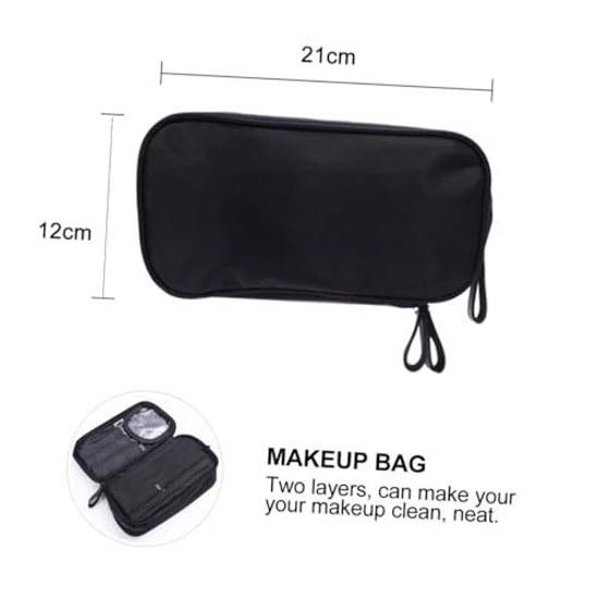 No-brand nylon material black double-layer makeup travel bag cosmetic zipper dirt-resistant essential protection easy use storage bathroom pouch.