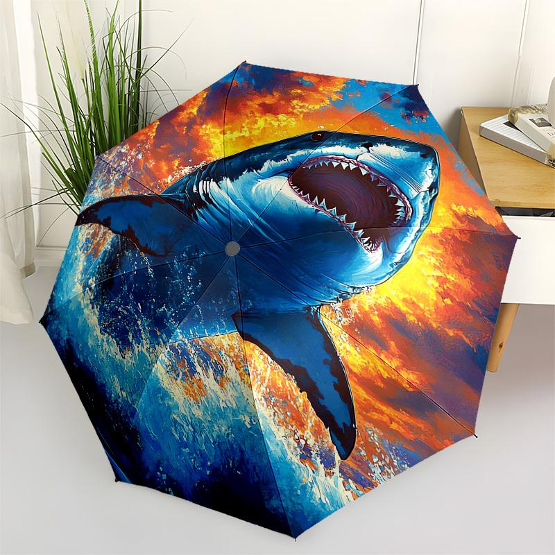 1pc Great White Shark Sunset Umbrella with Plastic Handle,Suitable for All Seasons UmbrellaPT483