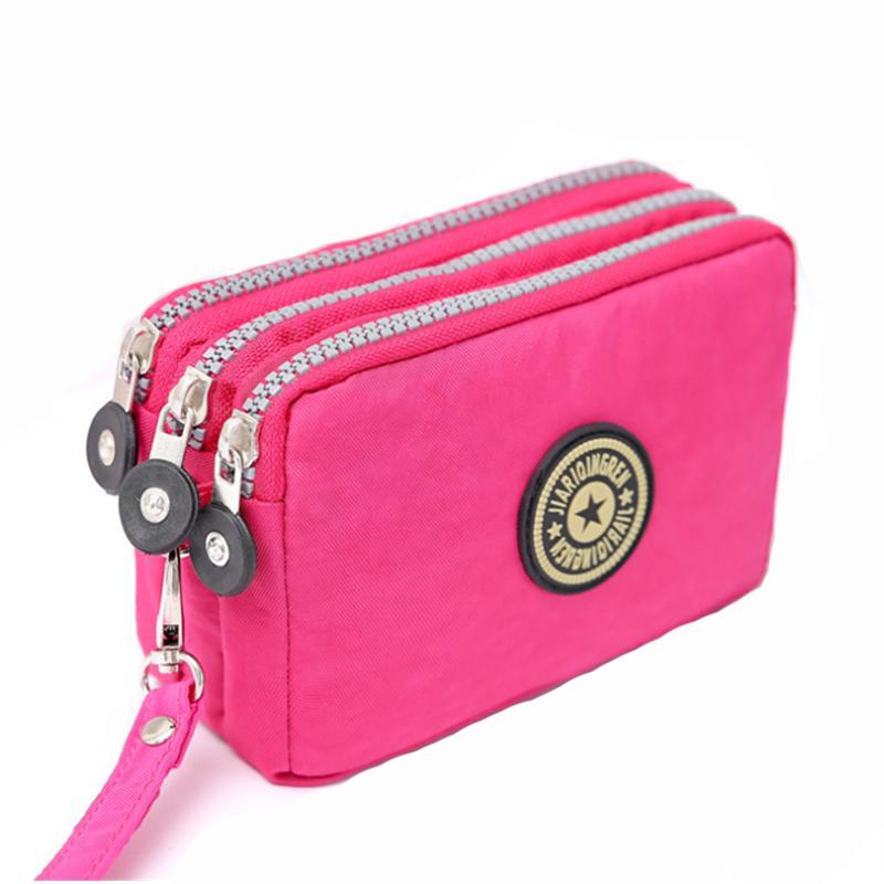 

Модна портативна жіноча косметичка Портмоне Гаманець з трьома блискавками Велика ємність для телефону рожевий червоний колір