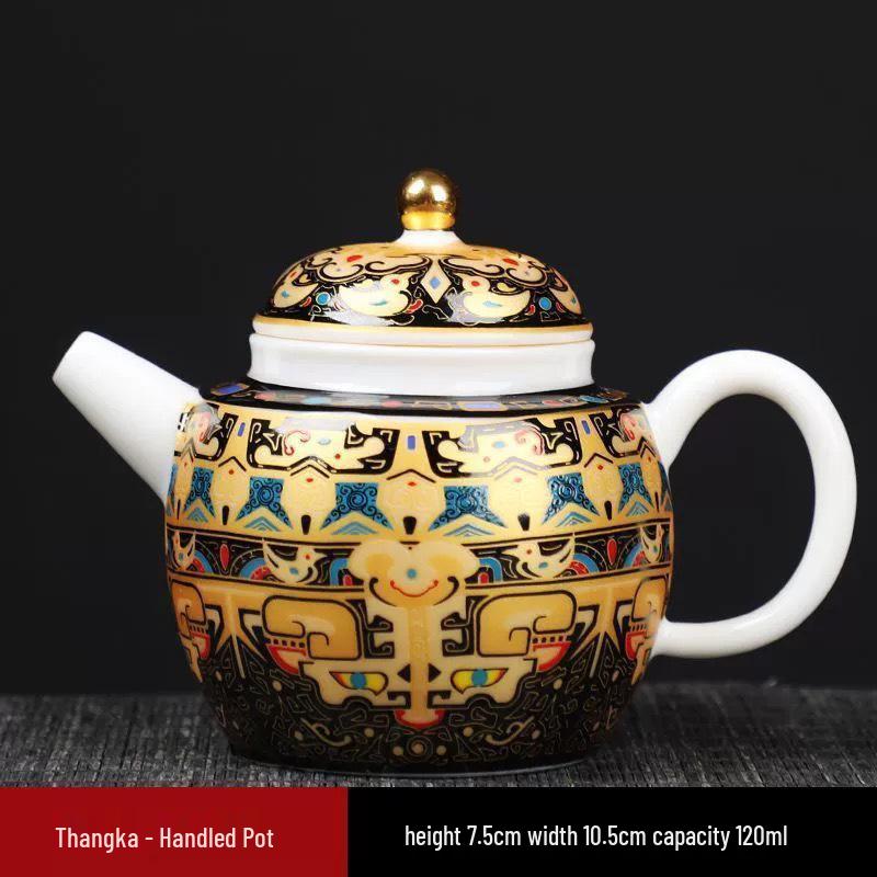 Rotating Sancai Gaiwan: Enamel Color Mutton Fat Jade Porcelain Tea Bowl with Lid for Kung Fu Tea Brewing.