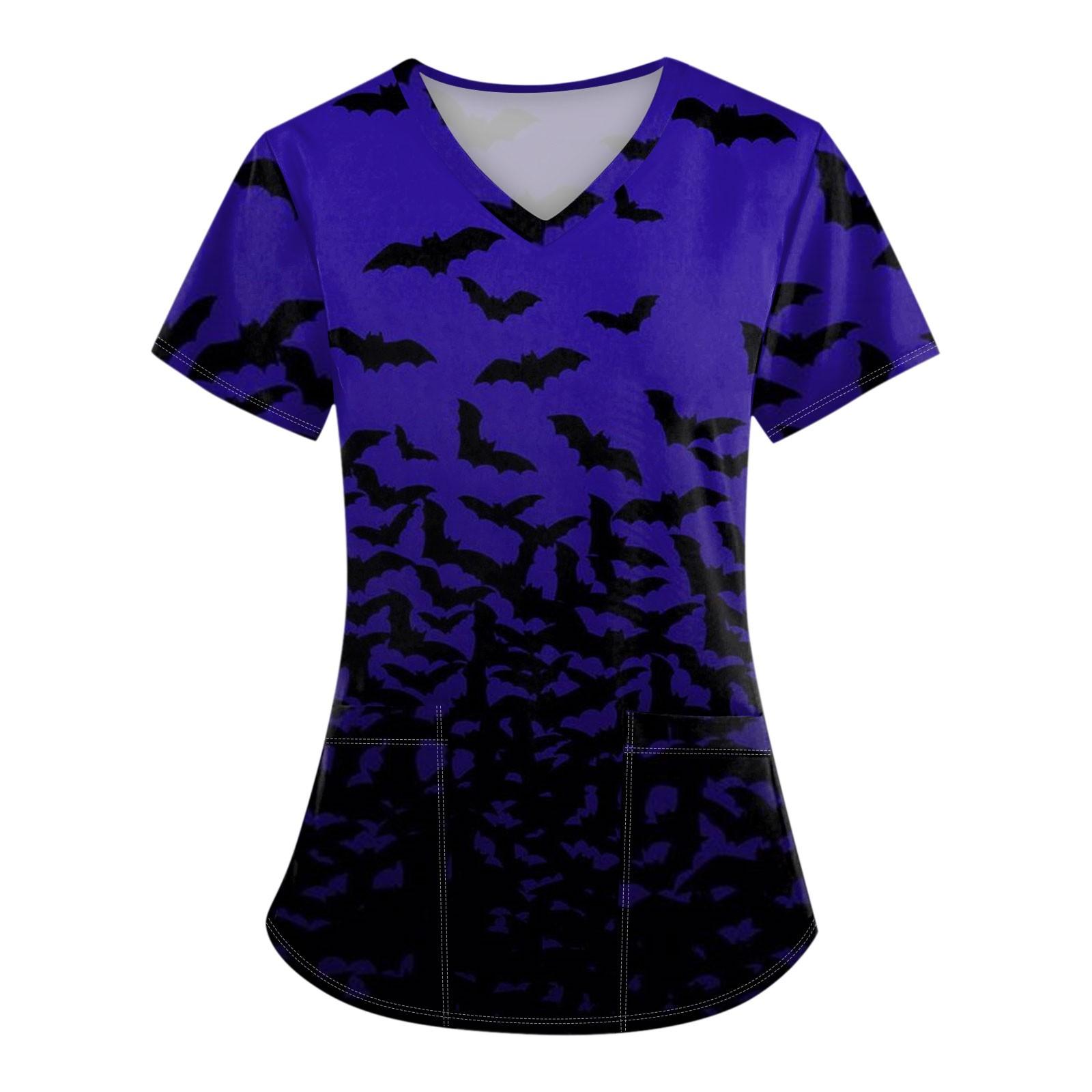 

Женская униформа с коротким рукавом и принтом на Хэллоуин с V-образным вырезом и карманом XXXXL