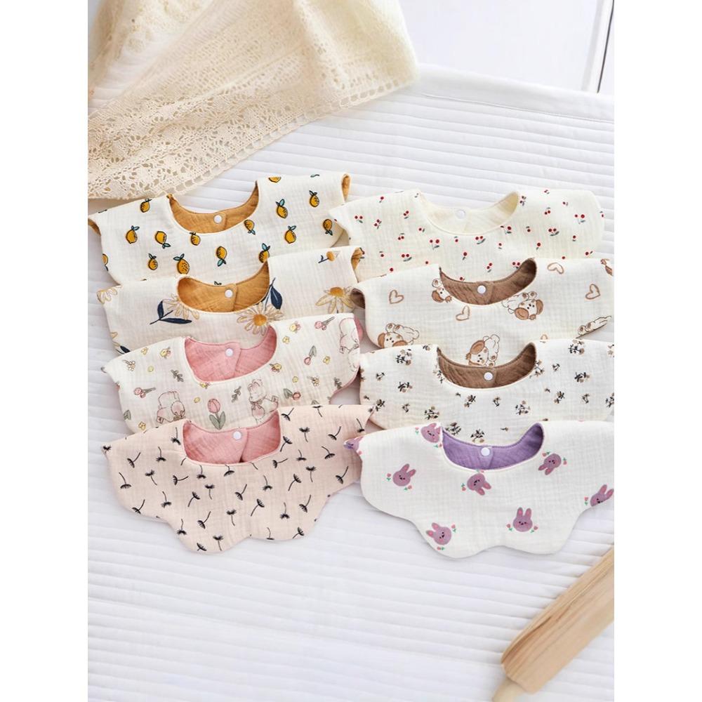 Ins Double-sided Cotton Waterproof Bib Crepe 360-degree Rotating Saliva Towel Children's Breathable Gauze Baby Bib