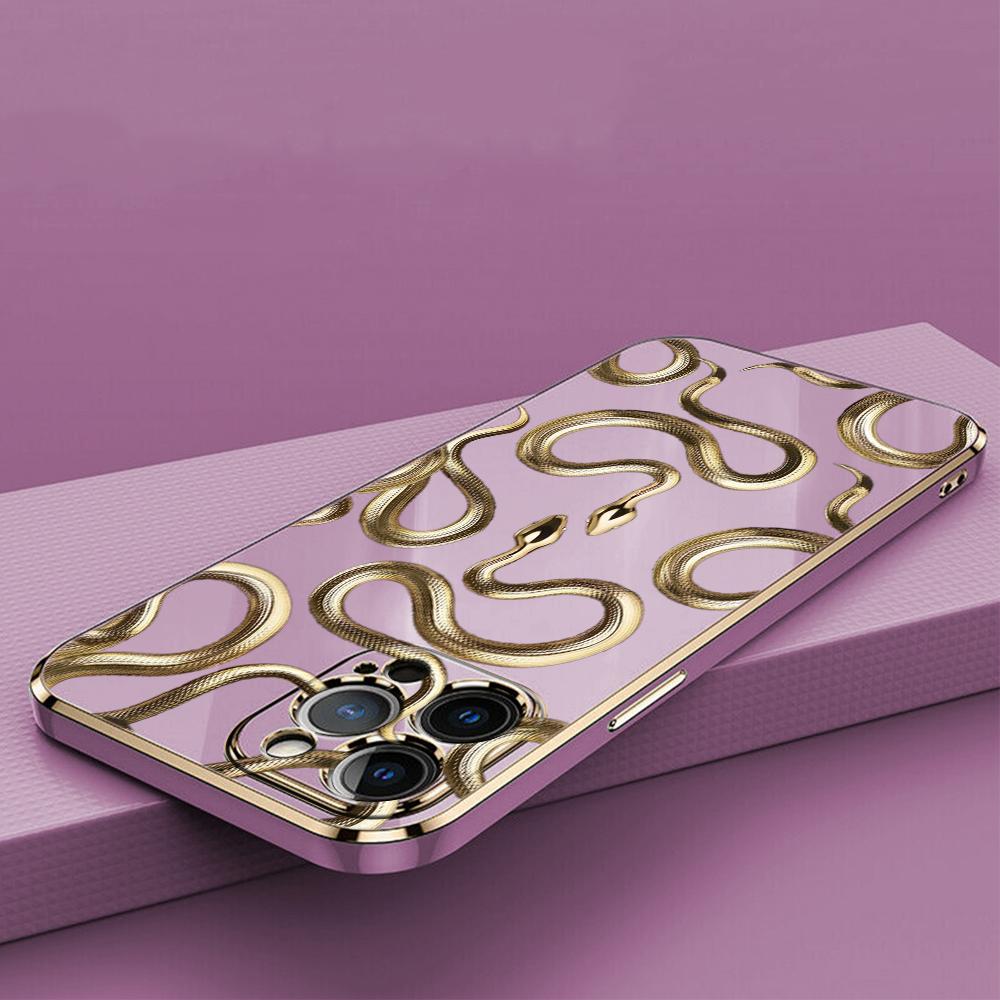 N72 Мягкие чехлы для телефонов из ТПУ с покрытием в виде змеи из черного золота — фото 11