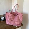 Pattern Checkered Simple Large Capacity Women Casual Canvas Tote Bag Daily For