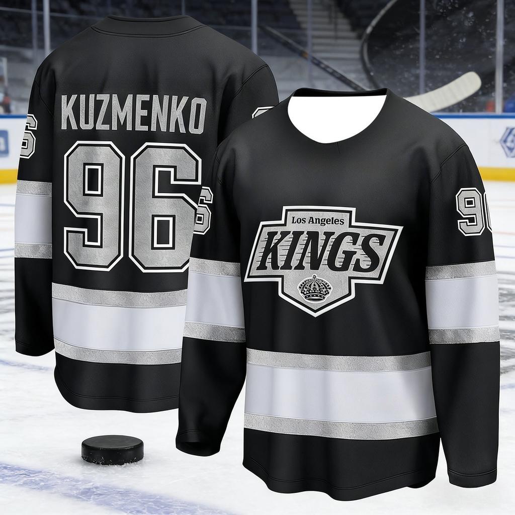 2026 Nuova Maglia da Allenamento King Team Hockey su Ghiaccio da Uomo con Stampa 3D, Bianca, Traspirante e Asciugatura Rapida, Maniche Lunghe, Bambini