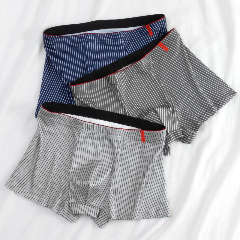 Men's Mid-Waist Breathable Antibacterial Stripe Boxer Briefs