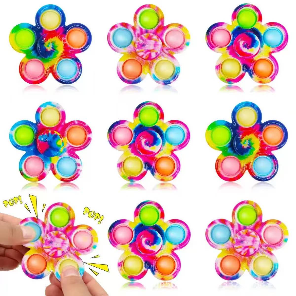 Tie Dye Bloem Fidget Spinner Pop It Druk Bubbel Sensorisch Speelgoed Stressverlichting ADHD Angst Hand Spinner Kinderfeestje Fidget Cadeau blue