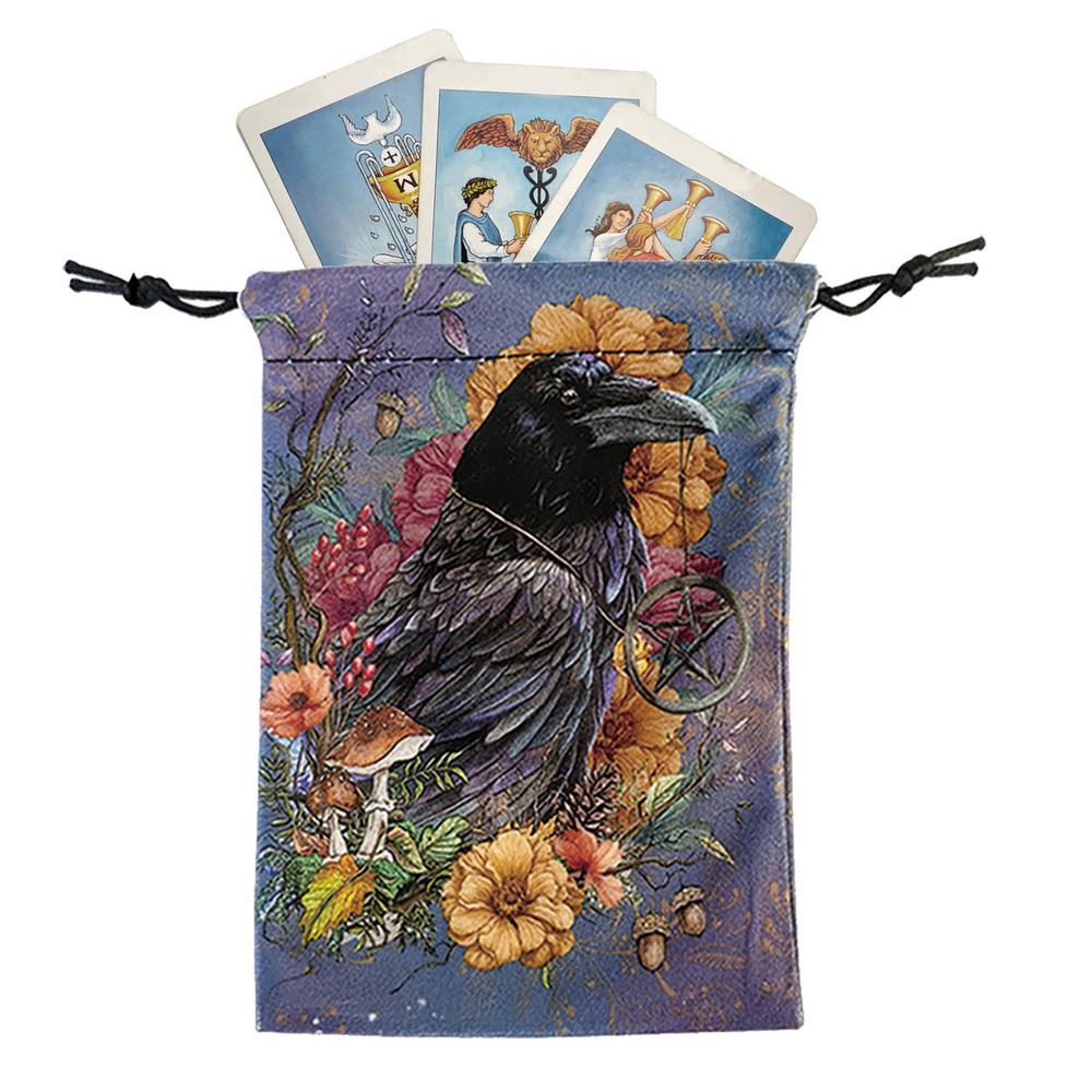 Drawstring Organizer Bags 5X7Inches Tarot Deck Drawstring Storage Bags Small Multifunctional Soft Jewellery Bags Crow Animal