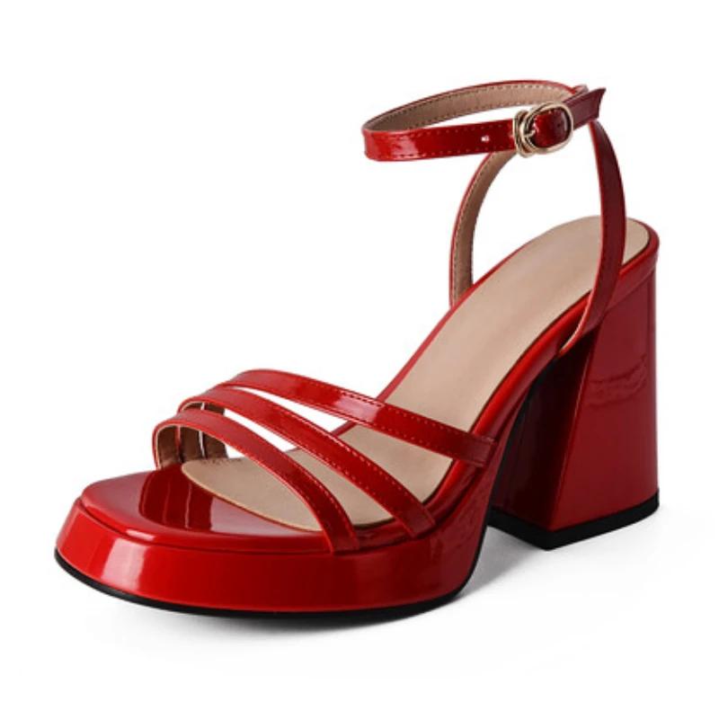 Summer High Heeled Sandals Woman Shoes Genuine Leather Platform Shoes Thick Sole Sandals Square High Heels Plus Size