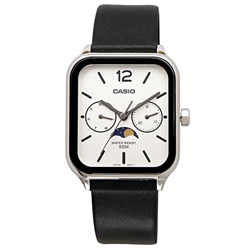 [CASIO Standard Moon Phase Moon Phase Analog Men's Watch MTP-M305L-7AV Black Leather Band Silver ...