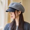 Versatile British Style Beret Autumn and Winter Hat for Women Thickened Windproof and Warm Painter Hat Korean Version Big Head Newspaper Boy Hat