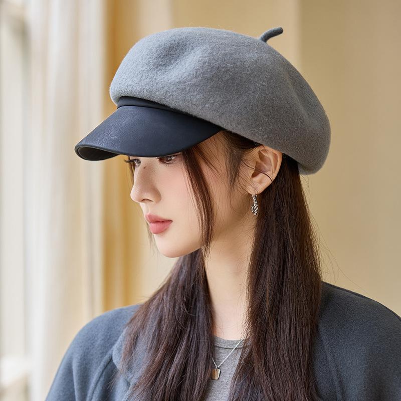 Versatile British Style Beret Autumn and Winter Hat for Women Thickened Windproof and Warm Painter Hat Korean Version Big Head Newspaper Boy Hat
